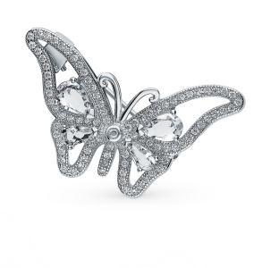 серебряная брошь с фианитами