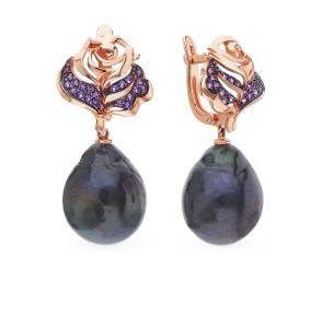 золотые серьги с фианитами и жемчугом