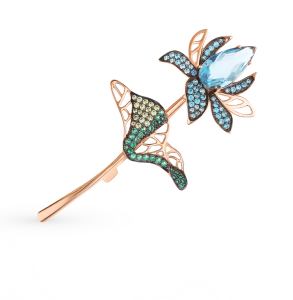 золотая брошь с топазами, фианитами и наношпинелями