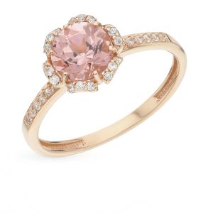 золотое кольцо с морганитами и фианитами