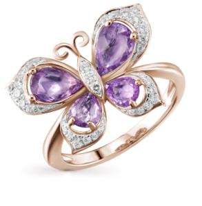 золотое кольцо с аметистом и бриллиантами