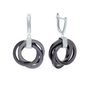 серебряные серьги с керамикой и фианитами