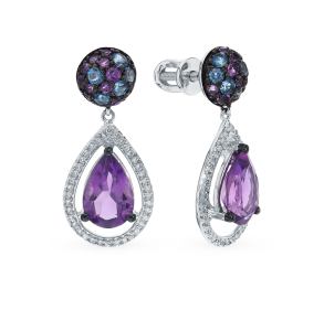 золотые серьги с аметистом, топазами и бриллиантами