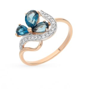 золотое кольцо с топазами и фианитами