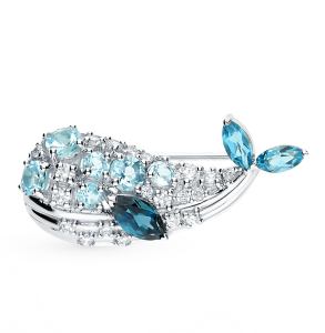 серебряная брошь с топазами и фианитами