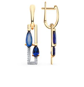 золотые серьги с сапфирами, корундом и фианитами SOKOLOV 725801*