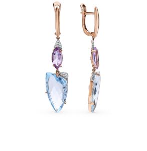 золотые серьги с аметистом, топазами и фианитами