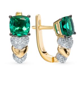 Золотые серьги с бриллиантами и изумрудом