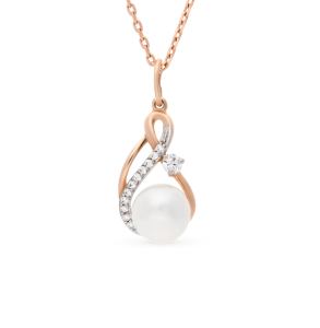 золотая подвеска с фианитами и жемчугом