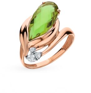 золотое кольцо с султанитами и фианитами