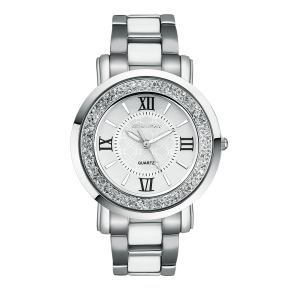 Женские часы с кристаллами на керамическом браслете