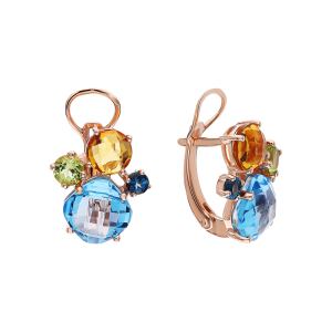 золотые серьги с хризолитом, топазами, цитринами и топазами синтетическими