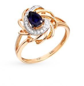 золотое кольцо с сапфирами и бриллиантами