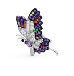 Серебряная брошь-подвеска с фианитами