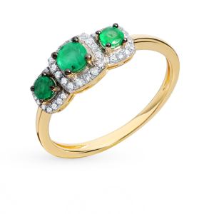 золотое кольцо с изумрудами и бриллиантами