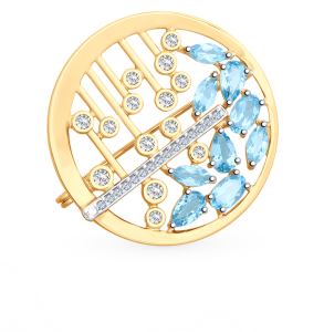 золотая брошь с топазами и фианитами SOKOLOV 740223*
