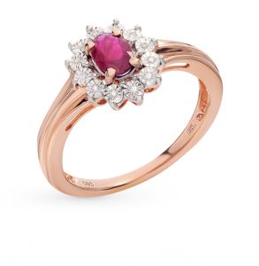 золотое кольцо с рубинами и бриллиантами