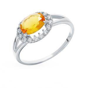 серебряное кольцо с фианитами и цитринами