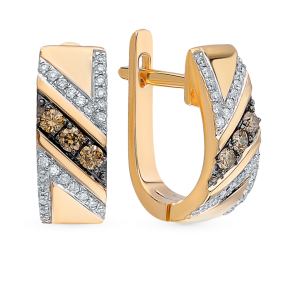 Золотые серьги с коньячными бриллиантами