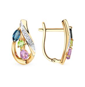 золотые серьги с хризолитом и аметистом SOKOLOV 725929*