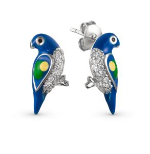 серебряные серьги с фианитами и эмалью