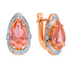 Золотые серьги с коньячными бриллиантами и морганитами