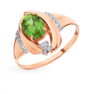 золотое кольцо с султанитами и фианитами