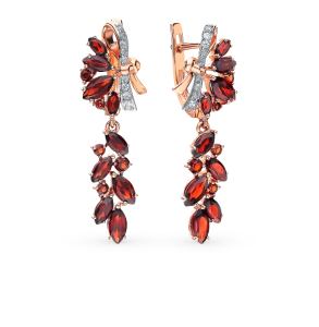 золотые серьги с фианитами и гранатом