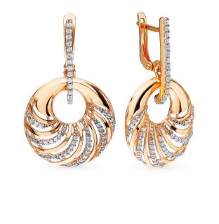 Серебряные серьги с фианитами AQUAMARINE 45628А.6: розовое серебро 925 пробы, фианит — купить в интернет-магазине SUNLIGHT, фото, артикул 87786