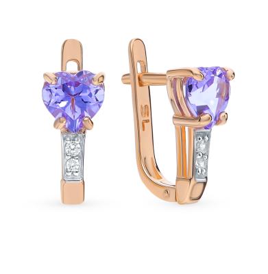 Золотые серьги с наноситалами(хамелеон) и фианитами