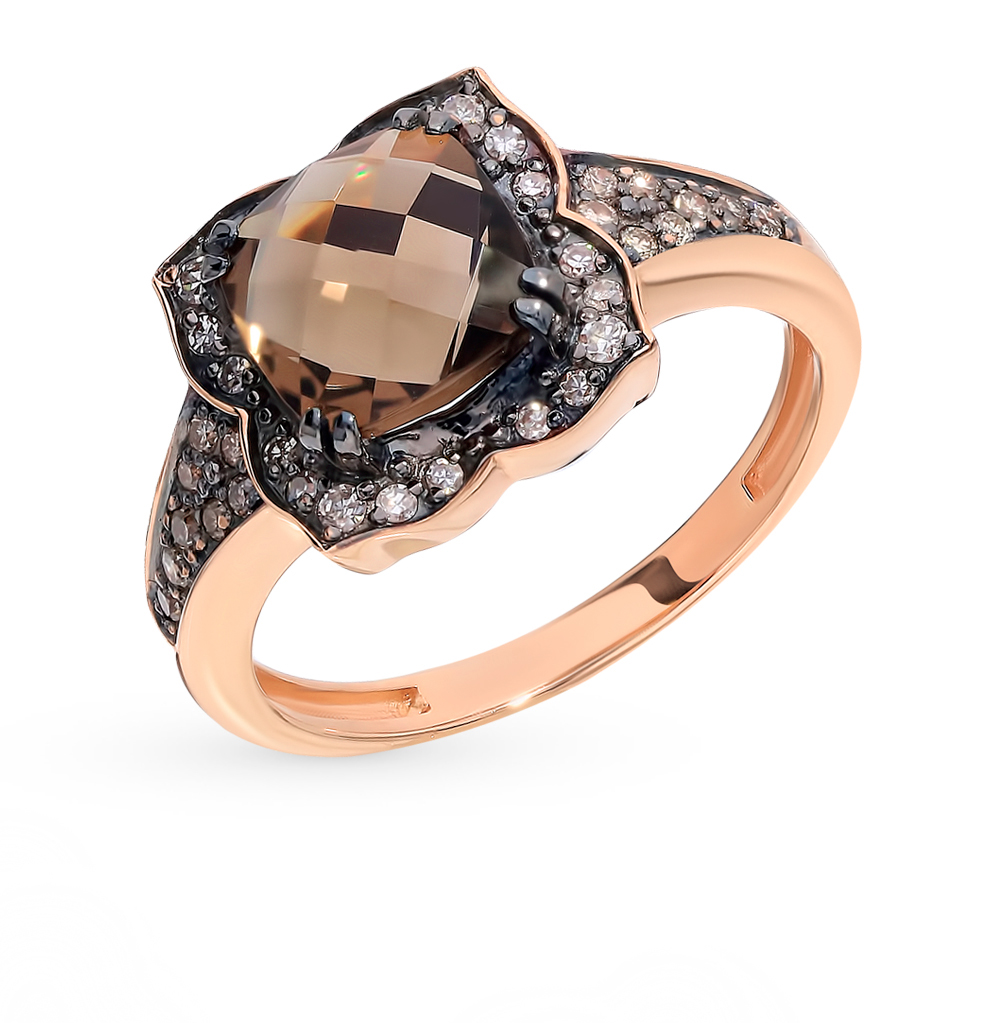 Золотое кольцо с коньячными бриллиантами и раухтопазом в Краснодаре