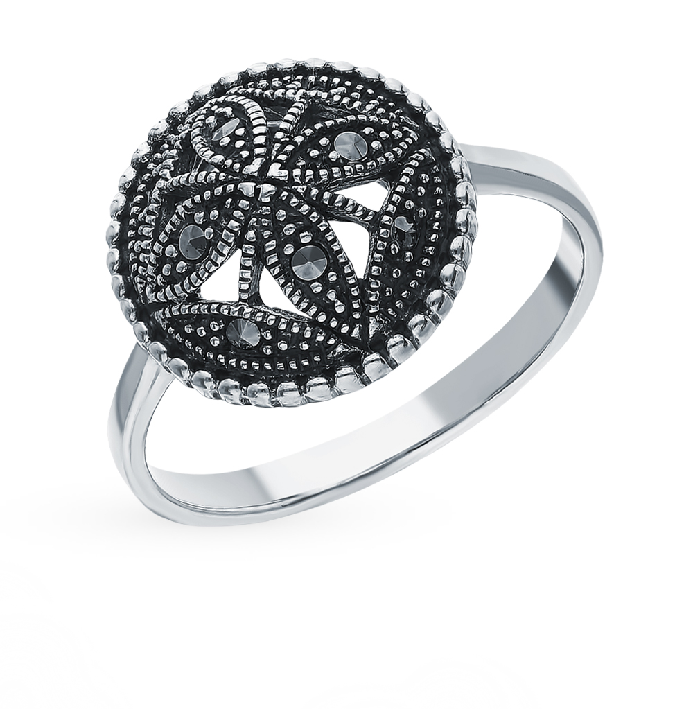 Серебряное кольцо с марказитами swarovski в Новосибирске
