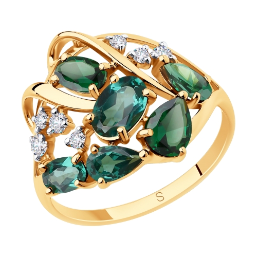 Золотое кольцо с фианитами и ситаллами SOKOLOV 715776 в Санкт-Петербурге