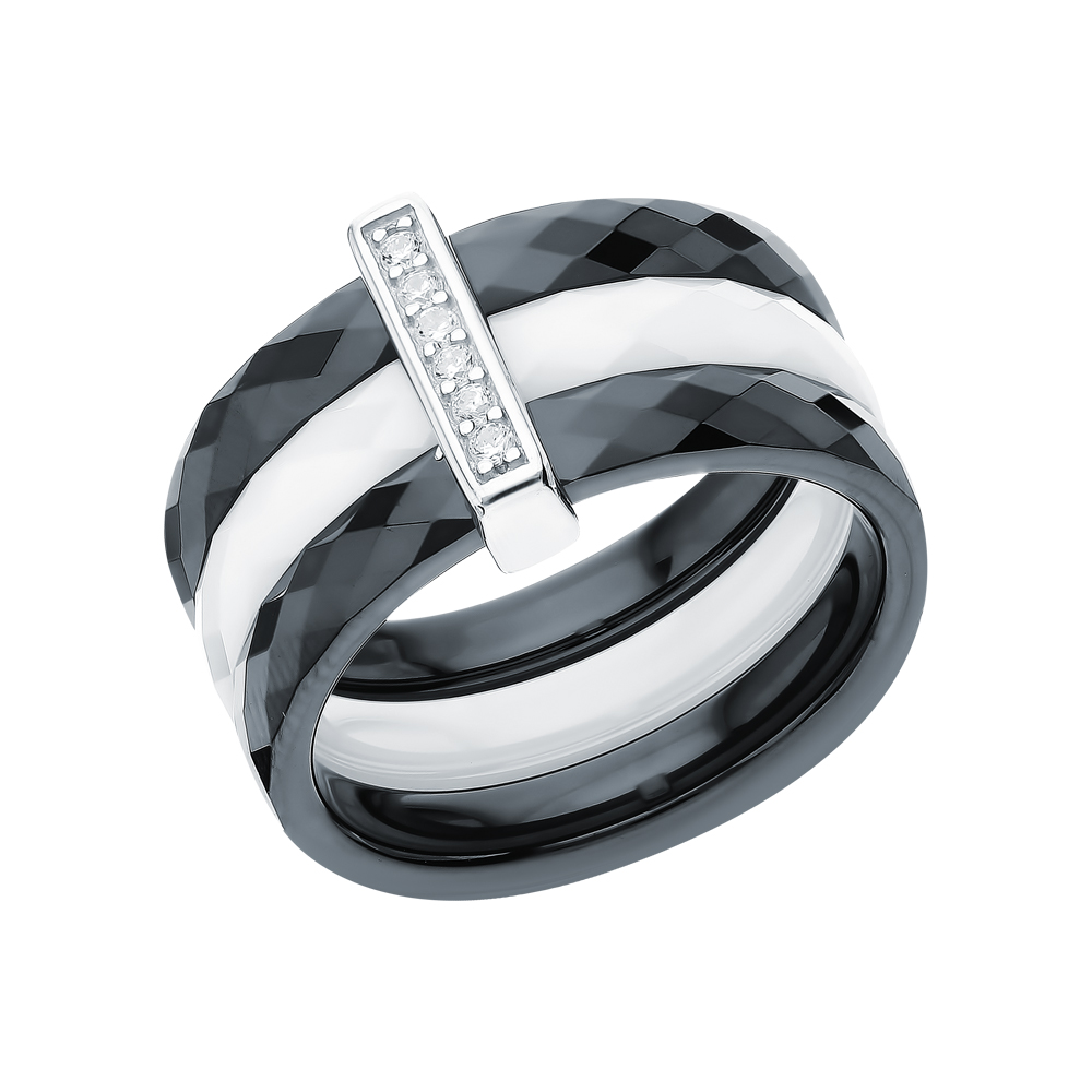 Керамическое кольцо с фианитами и серебряной вставкой в Санкт-Петербурге