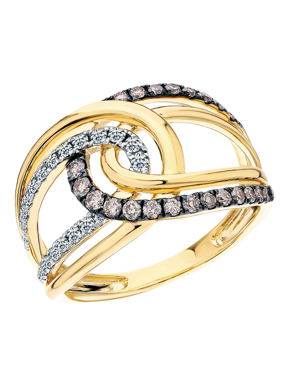 Золотое кольцо с коньячными бриллиантами и бриллиантами в Санкт-Петербурге