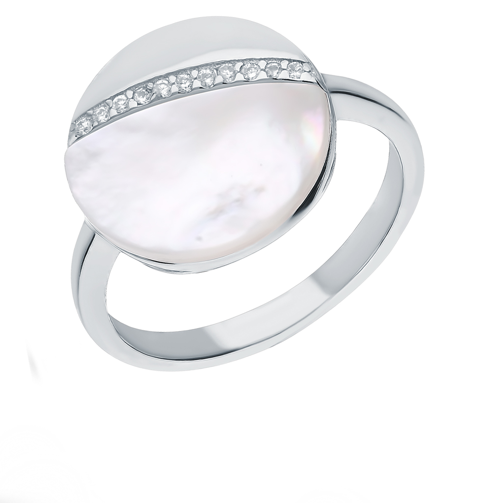 Серебряное кольцо с перламутром и фианитами в Краснодаре
