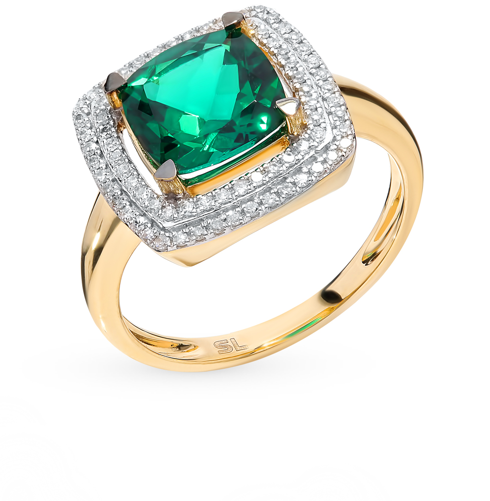 Золотое кольцо с изумрудом и бриллиантами в Краснодаре