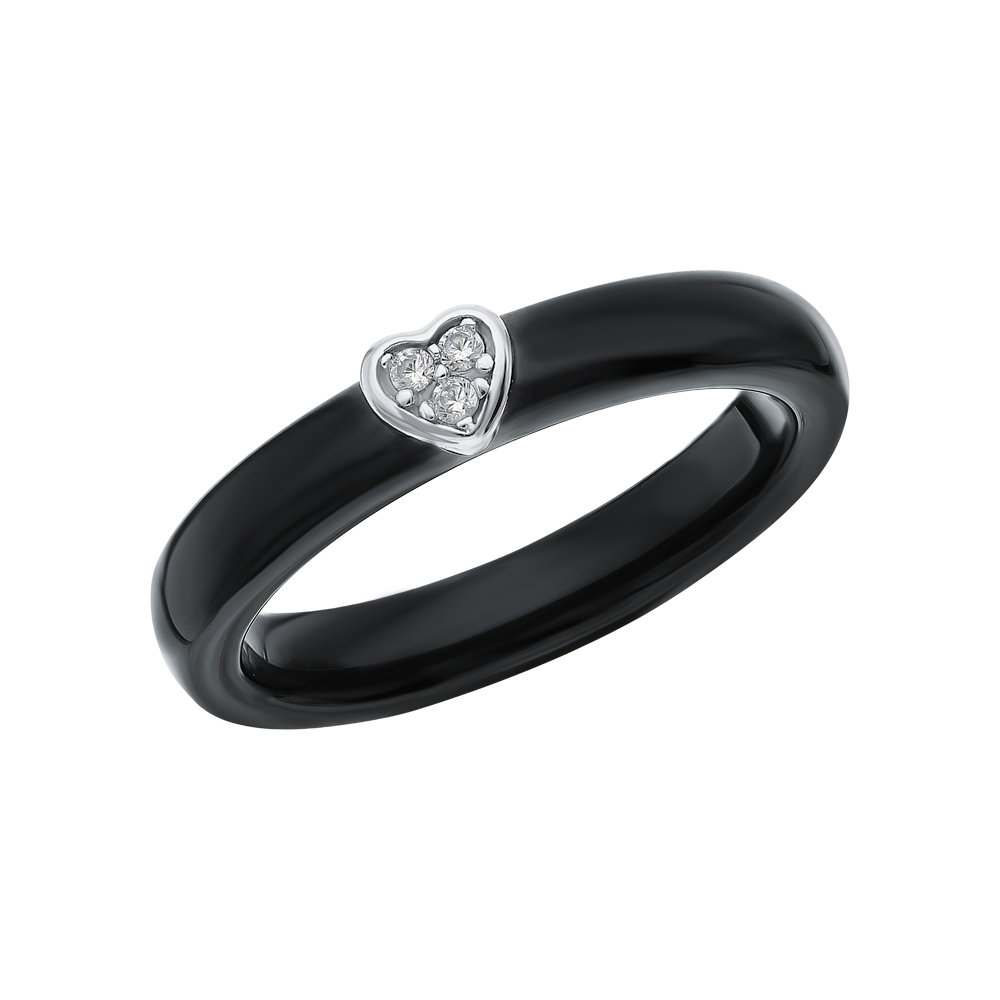 Фото «Керамическое кольцо с фианитами и серебряной вставкой»