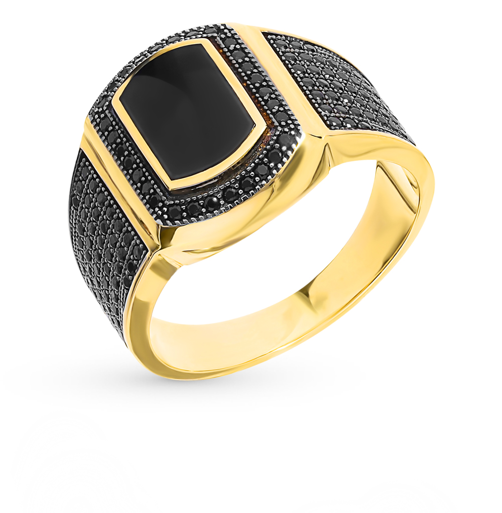 Золотое кольцо с фианитами и ониксом в Санкт-Петербурге