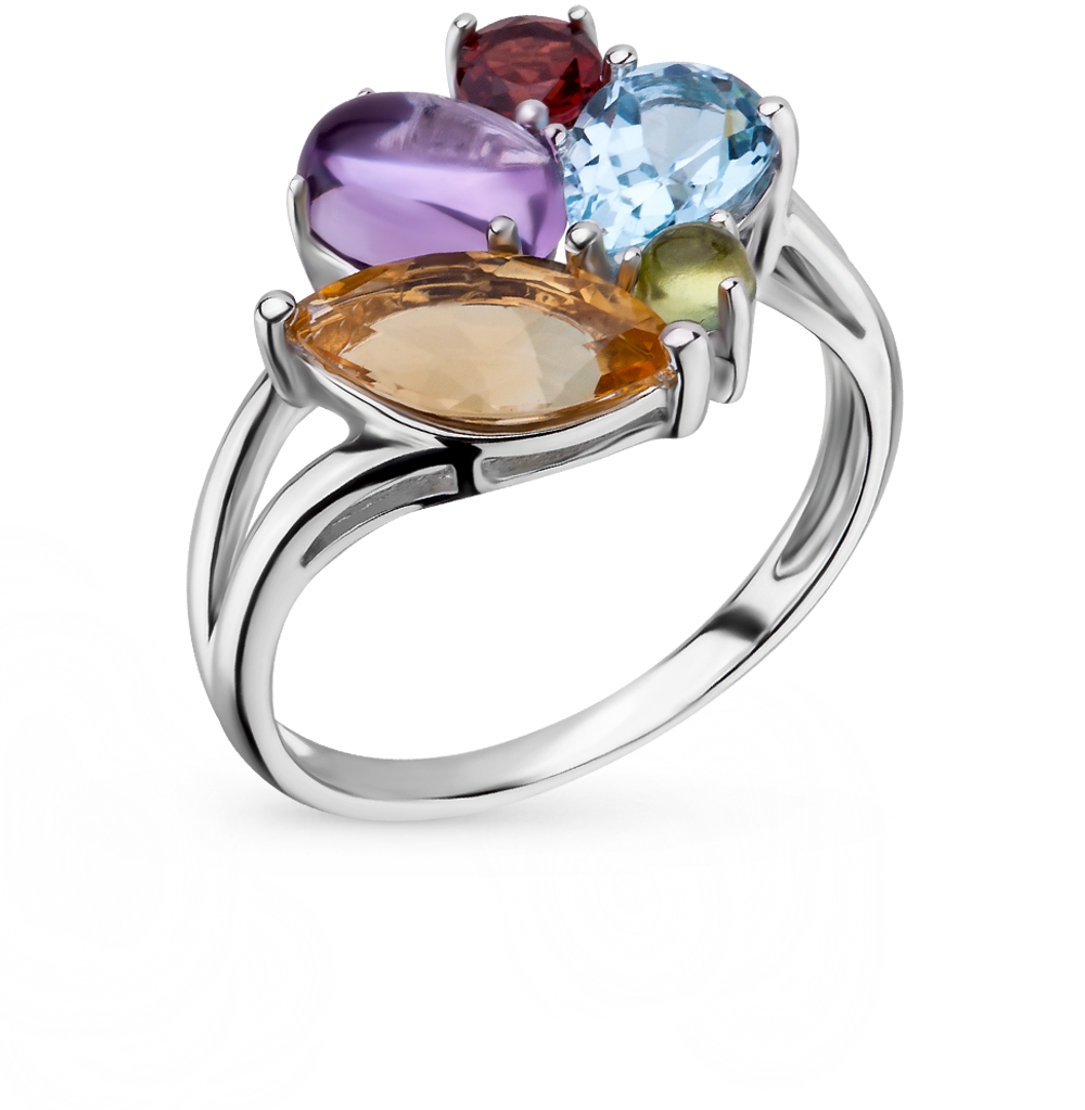 Фото «Серебряное кольцо с цитринами, гранатом, топазами, аметистом и хризолитом»