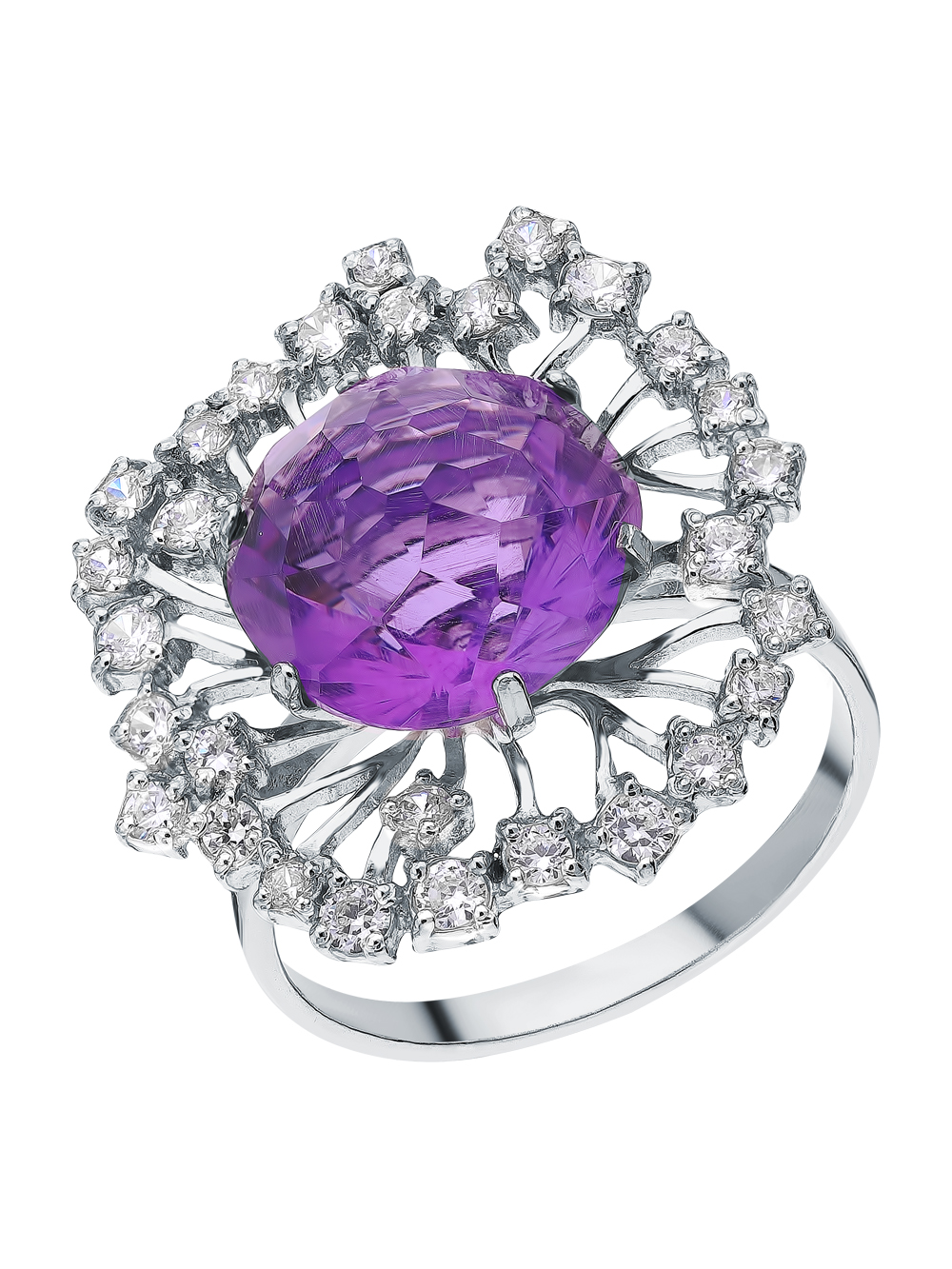 Фото «Серебряное кольцо с кубическим цирконием и аметистом»