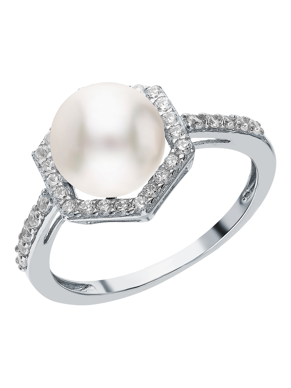 Фото «Серебряное кольцо с жемчугом и фианитами»