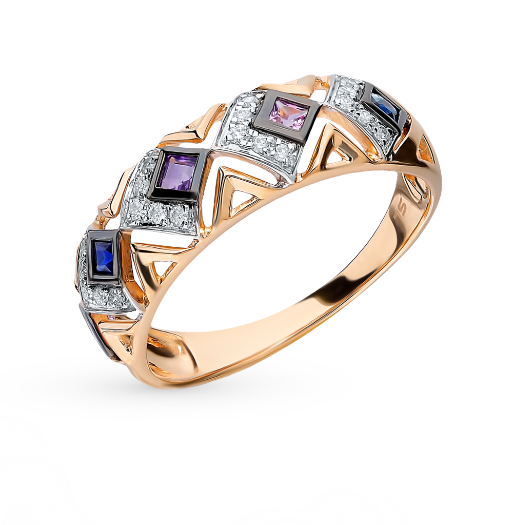 Фото «Золотое кольцо с аметистом, сапфирами и бриллиантами»