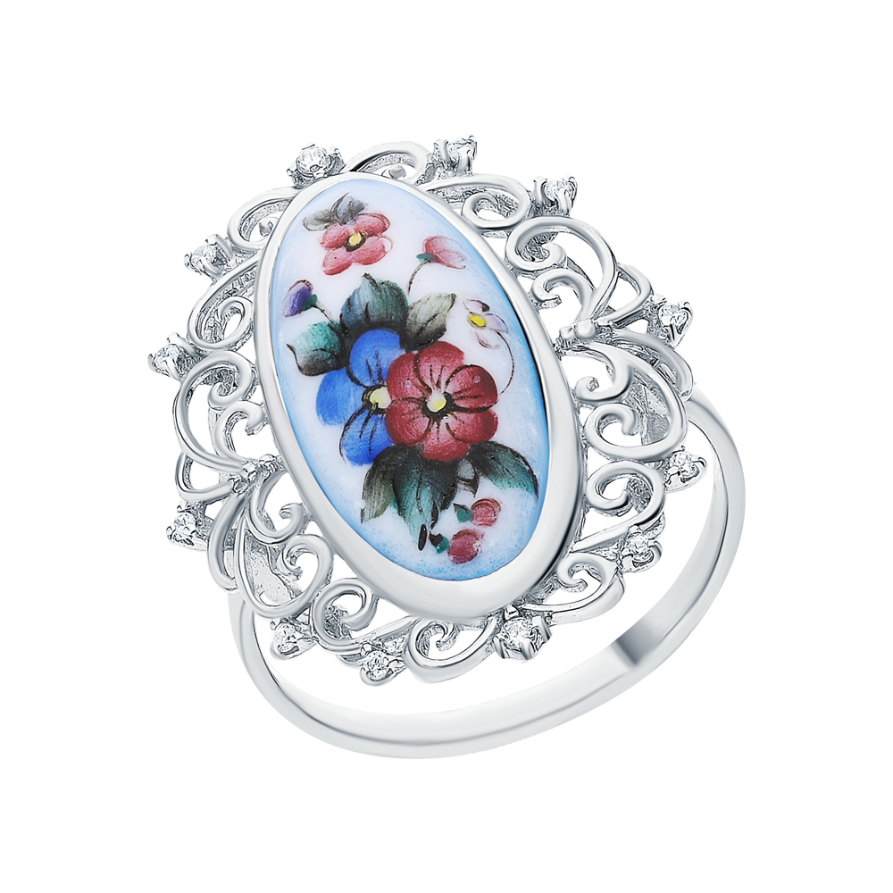 Фото «Серебряное кольцо с финифтью и кубическим цирконием»