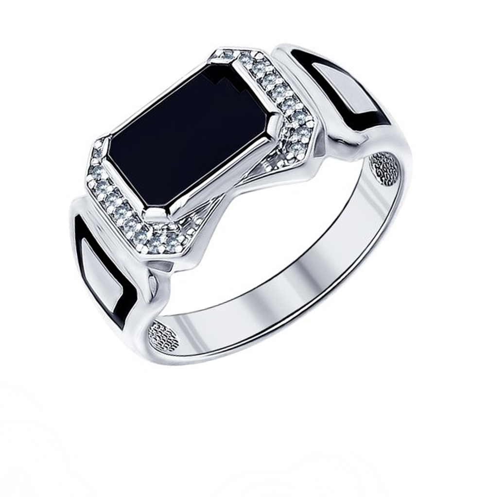 Фото «Серебряное кольцо с эмалью, фианитами и ониксом»