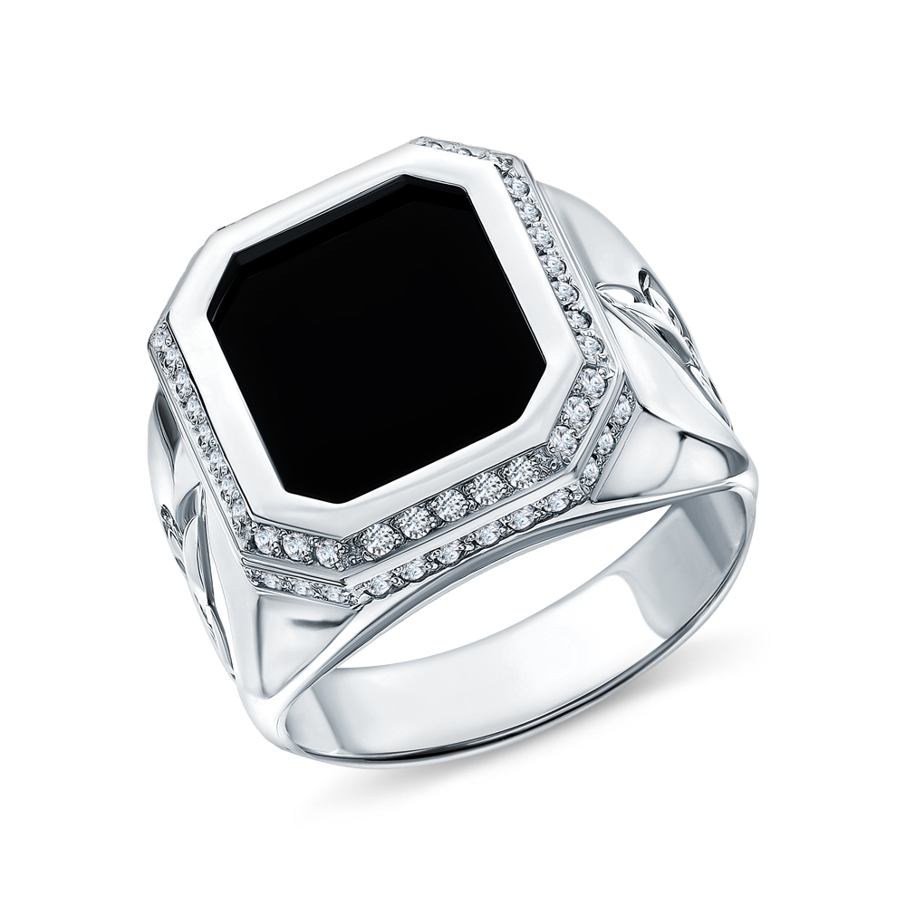 Серебряное кольцо с фианитами и ониксом в Самаре