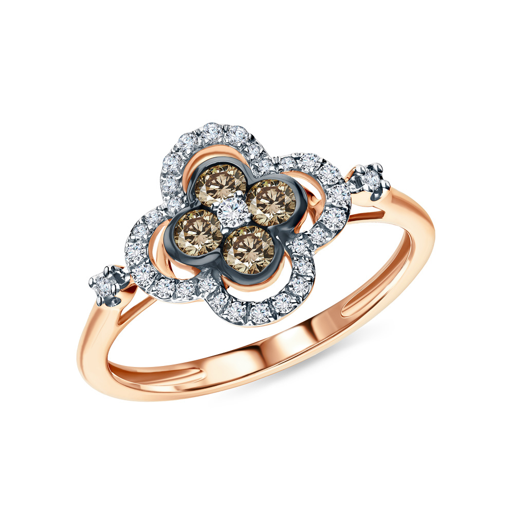 Золотое кольцо с коньячными бриллиантами и бриллиантами в Новосибирске