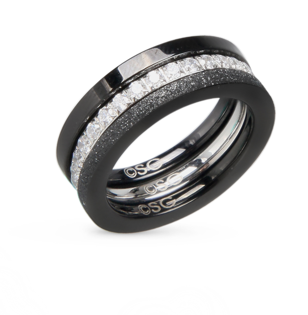 Фото «Стальное кольцо с фианитами и керамикой»