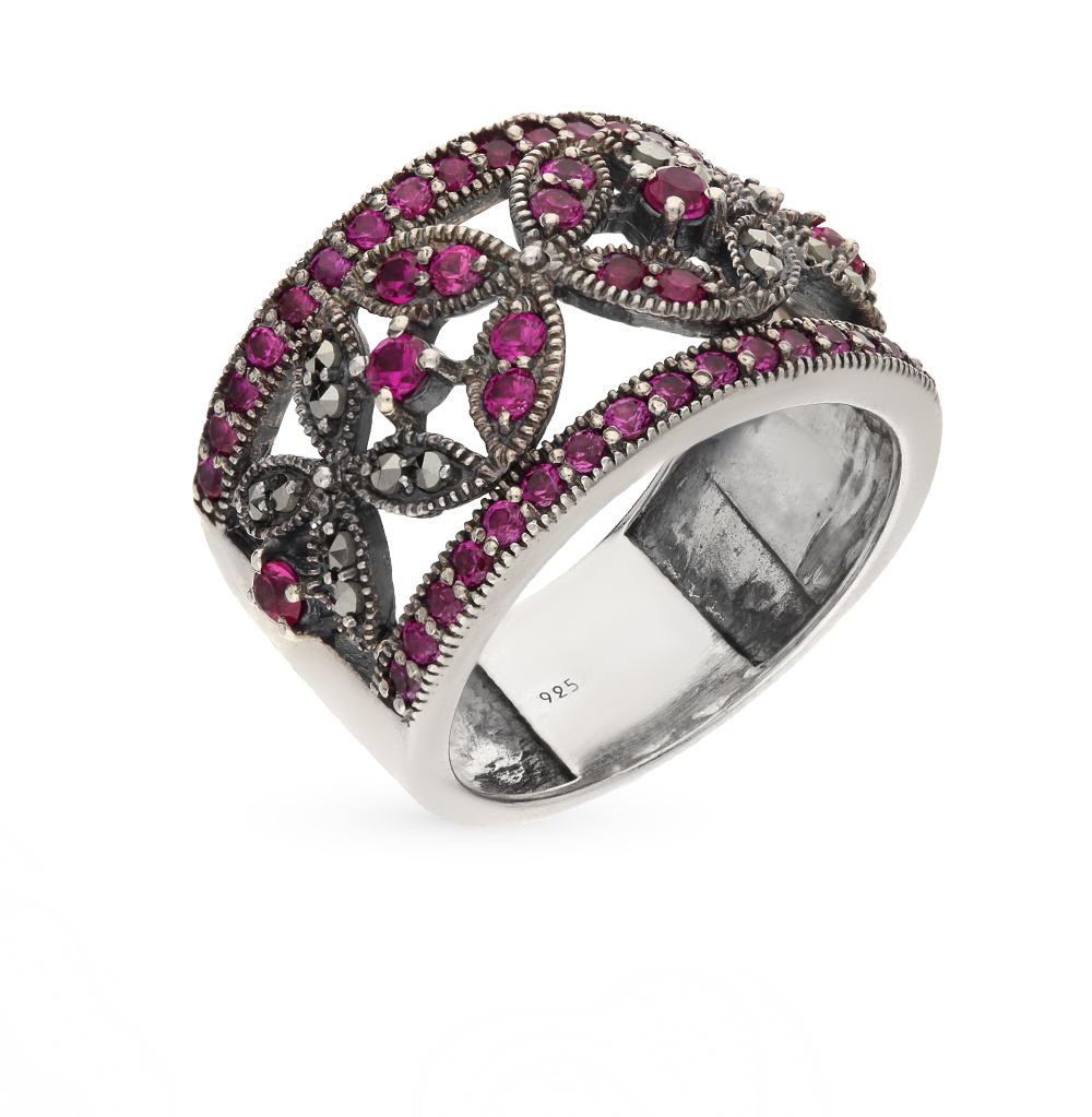 Серебряное кольцо с рубинами и марказитами в Санкт-Петербурге