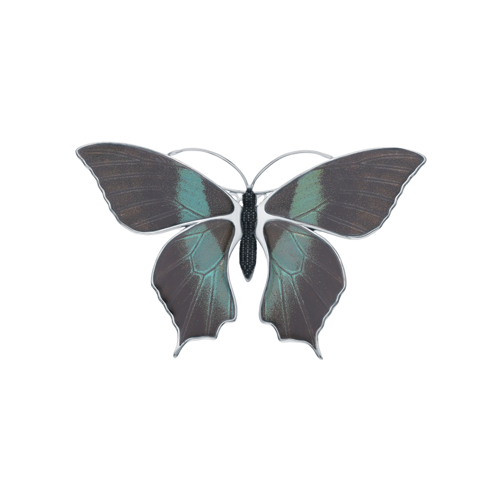 Фото «Серебряная брошь с эмалью, фианитами и крыльями бабочками»